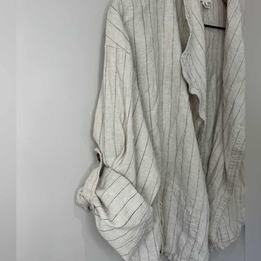 Max Studio linen blend pin striped boxy rolled up sleeve open front blazer XL - Picture 7 of 9